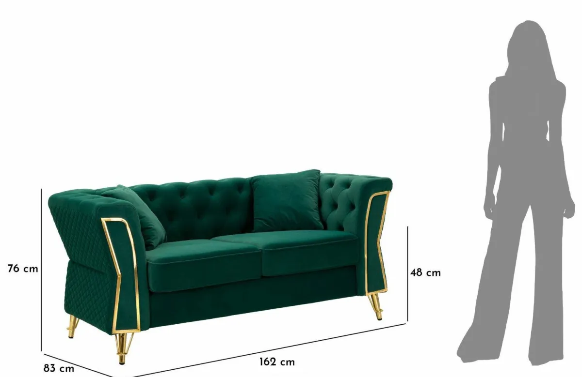 Divani Fissi 2 Posti > Dmora Divano 2 posti verde e oro 162x83x76h cm - Casio Oro, Verde
