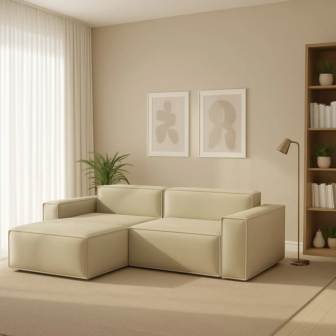 Divano sfoderabile beige 220x170x70h cm - Alhoa