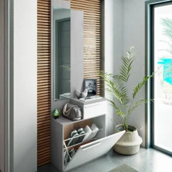 Mobili Da Ingresso|Ingresso > Dmora Entratina con scarpiera cemento e bianco lucido 61x185h cm - Azzurro Bianco Lucido, Grigio Cemento