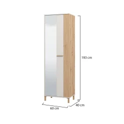 Guardaroba 1 Anta > Dmora Guardaroba 1 Anta Bianco Crema Marrone Rovere Nodi Appendiabiti 4 Ripiani, 5 Vani - Pesco Marrone Rovere Nodi, Bianco Crema