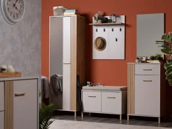 Guardaroba 1 Anta > Dmora Guardaroba 1 Anta Bianco Crema Marrone Rovere Nodi Appendiabiti 4 Ripiani, 5 Vani - Pesco Marrone Rovere Nodi, Bianco Crema