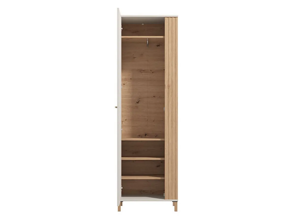 Guardaroba 1 Anta > Dmora Guardaroba 1 Anta Bianco Crema Marrone Rovere Nodi Appendiabiti 4 Ripiani, 5 Vani - Pesco Marrone Rovere Nodi, Bianco Crema