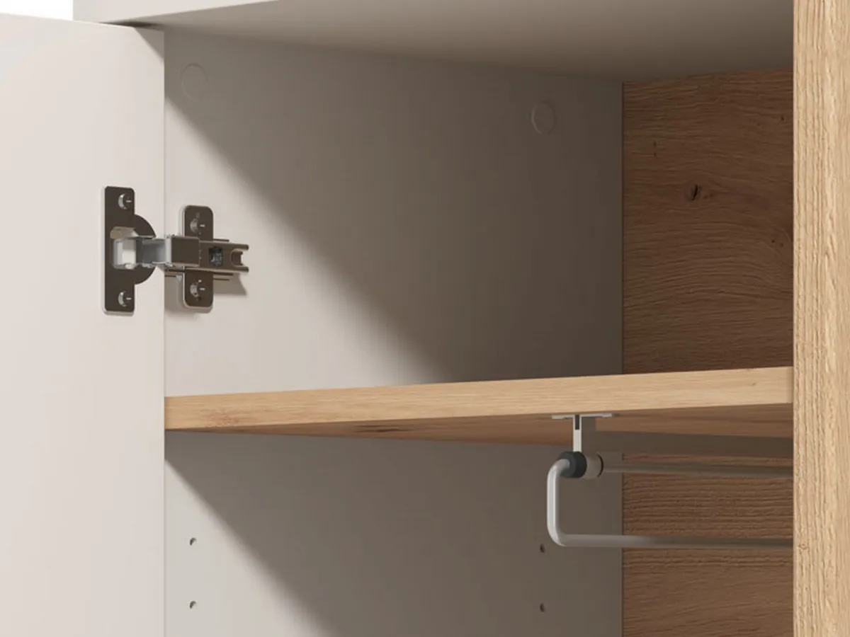 Guardaroba 1 Anta > Dmora Guardaroba 1 Anta Bianco Crema Marrone Rovere Nodi Appendiabiti 4 Ripiani, 5 Vani - Pesco Marrone Rovere Nodi, Bianco Crema