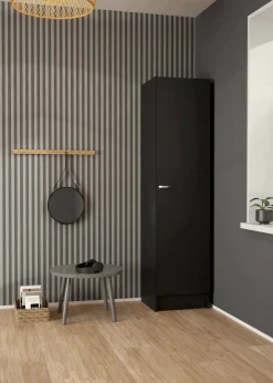 Guardaroba 1 Anta Nero Appendiabiti 4 Ripiani, Apertura Battente - Airone