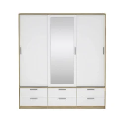 Guardaroba 3 Ante > Dmora Guardaroba 3 ante Anabelle, Mobile camera da letto, Cabina armadio portabiti, Armadio appendiabiti, 181x60 h200 cm, Quercia e Bianco Bianco Lucido, Marrone Quercia