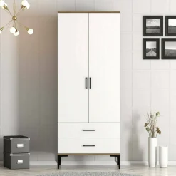 Guardaroba 2 Ante|Camera Da Letto > Dmora Guardaroba ante battenti noce e bianco 80x200h cm - Doriana Bianco, Marrone Noce