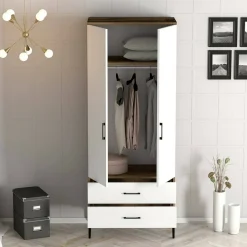Guardaroba 2 Ante|Camera Da Letto > Dmora Guardaroba ante battenti noce e bianco 80x200h cm - Doriana Bianco, Marrone Noce