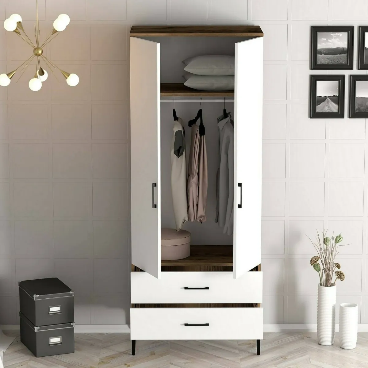 Guardaroba 2 Ante|Camera Da Letto > Dmora Guardaroba ante battenti noce e bianco 80x200h cm - Doriana Bianco, Marrone Noce