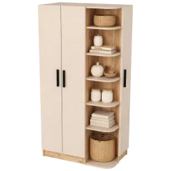 Guardaroba 3 Ante > Dmora Guardaroba 3 Ante Beige Marrone Rovere Nodi Appendiabiti 2 Cassetti 134.5x56 cm, 6 Ripiani - Pianezze Marrone, Beige Rovere Nodi