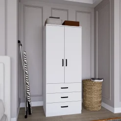 Guardaroba 2 Ante > Dmora Guardaroba 2 Ante Appendiabiti 5 Ripiani 180x190h cm, Apertura Scorrevole - Cuvio Bianco