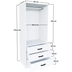 Guardaroba 2 Ante Bianco Appendiabiti 3 Cassetti 60x175h cm, Apertura Battente, Scorrevole - Sondrio