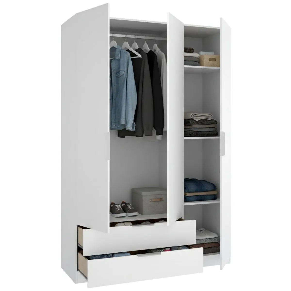 Guardaroba 3 Ante > Dmora Guardaroba 3 Ante Appendiabiti 2 Cassetti 51x137 cm, 3 Ripiani - Mayos Bianco