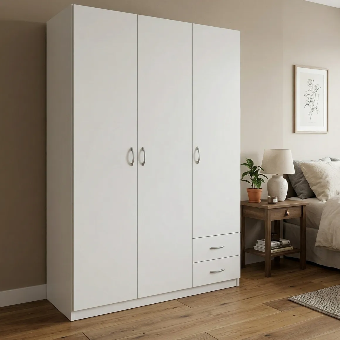 Guardaroba 3 Ante > Dmora Guardaroba 3 Ante Appendiabiti 4 Ripiani 120x52 cm, 3 Ante - Licodia Bianco