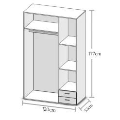 Guardaroba 3 Ante > Dmora Guardaroba 3 Ante Appendiabiti 4 Ripiani 120x52 cm, 3 Ante - Licodia Bianco