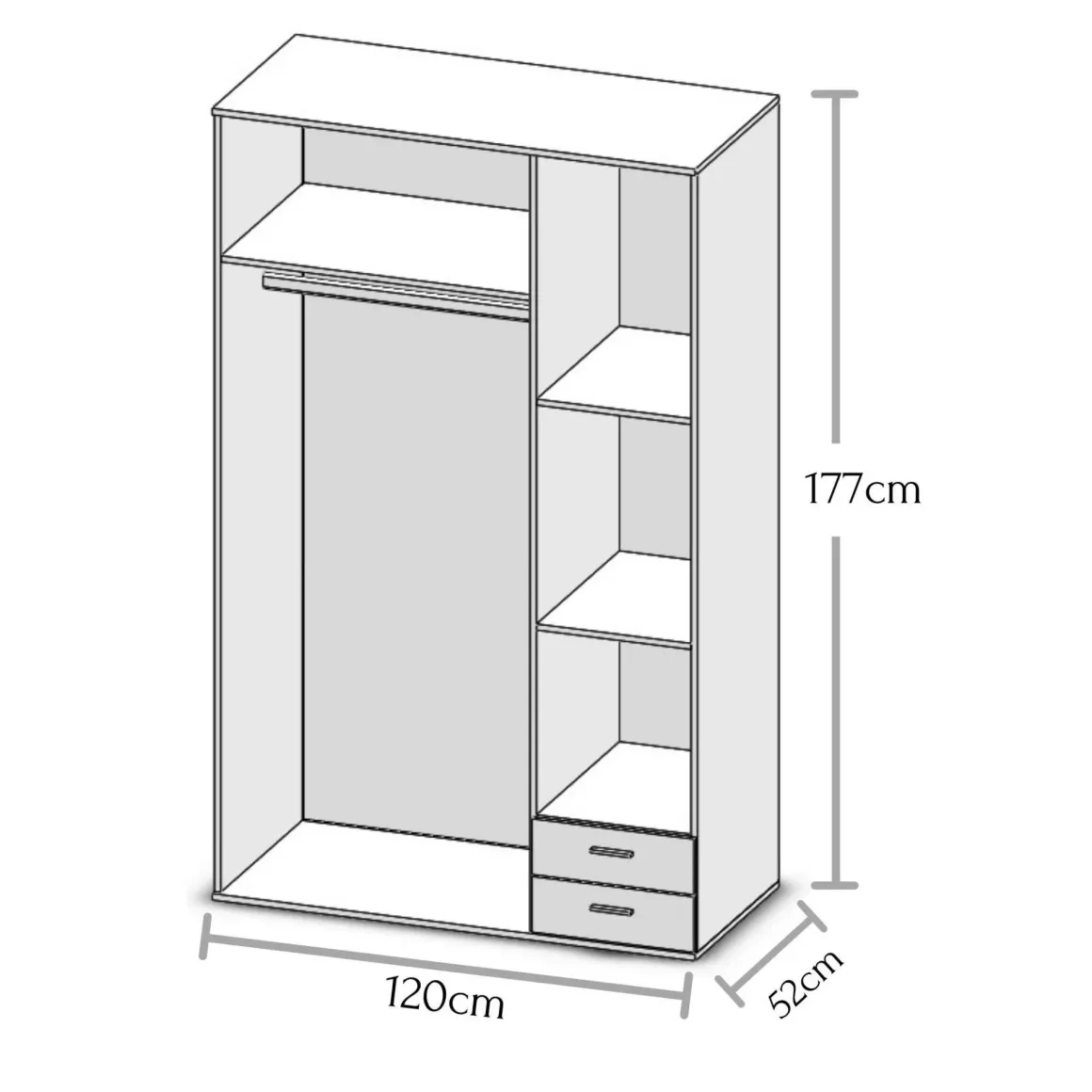 Guardaroba 3 Ante > Dmora Guardaroba 3 Ante Appendiabiti 4 Ripiani 120x52 cm, 3 Ante - Licodia Bianco