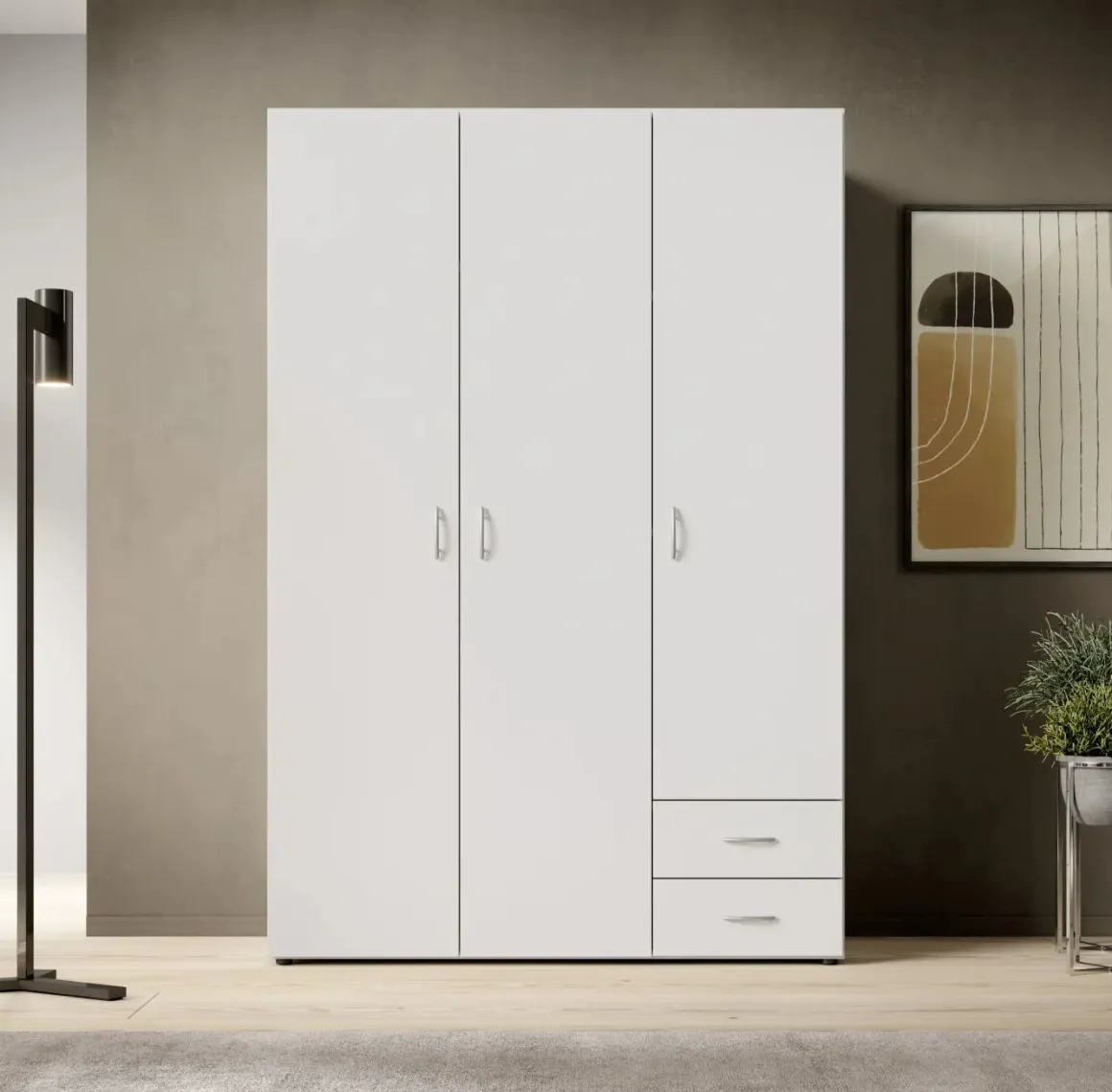 Guardaroba 3 Ante > Dmora Guardaroba 3 Ante Appendiabiti 4 Ripiani 120x52 cm, 3 Ante - Licodia Bianco