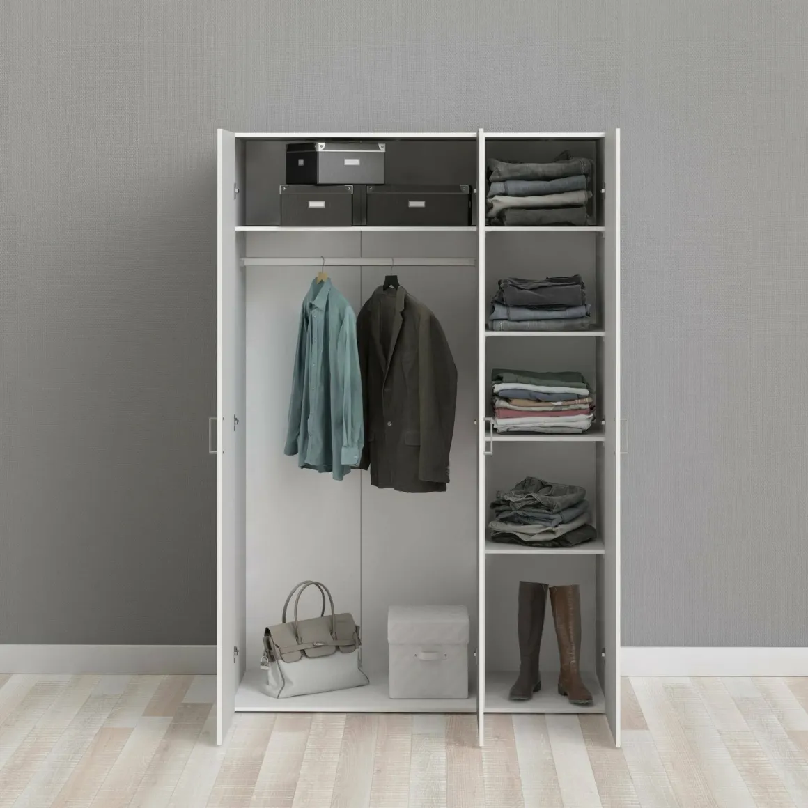 Guardaroba 3 Ante > Dmora Guardaroba 3 Ante Appendiabiti 5 Ripiani 135x52 cm, 3 Ante - Gerrei Bianco