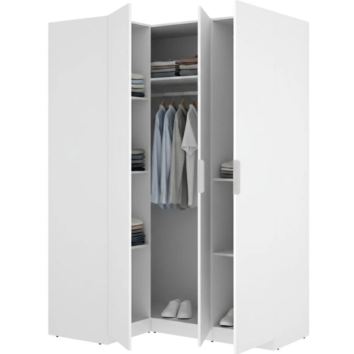 Guardaroba 3 Ante Bianco Appendiabiti Cassetti 95x142 cm, 6 Ripiani - Reeves