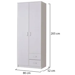 Guardaroba 2 Ante > Dmora Guardaroba 2 Ante Bianco Bianco Appendiabiti 2 Cassetti 80x205h cm, 4 Ripiani - Cimena Bianco, Bianco