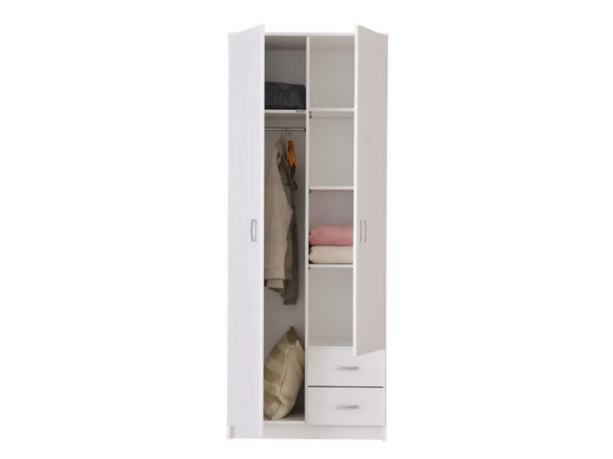 Guardaroba 2 Ante > Dmora Guardaroba 2 Ante Bianco Bianco Appendiabiti 2 Cassetti 80x205h cm, 4 Ripiani - Cimena Bianco, Bianco