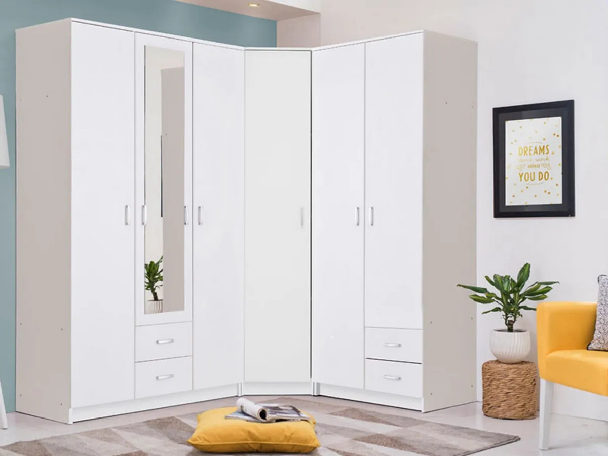 Guardaroba 2 Ante > Dmora Guardaroba 2 Ante Bianco Bianco Appendiabiti 2 Cassetti 80x205h cm, 4 Ripiani - Cimena Bianco, Bianco