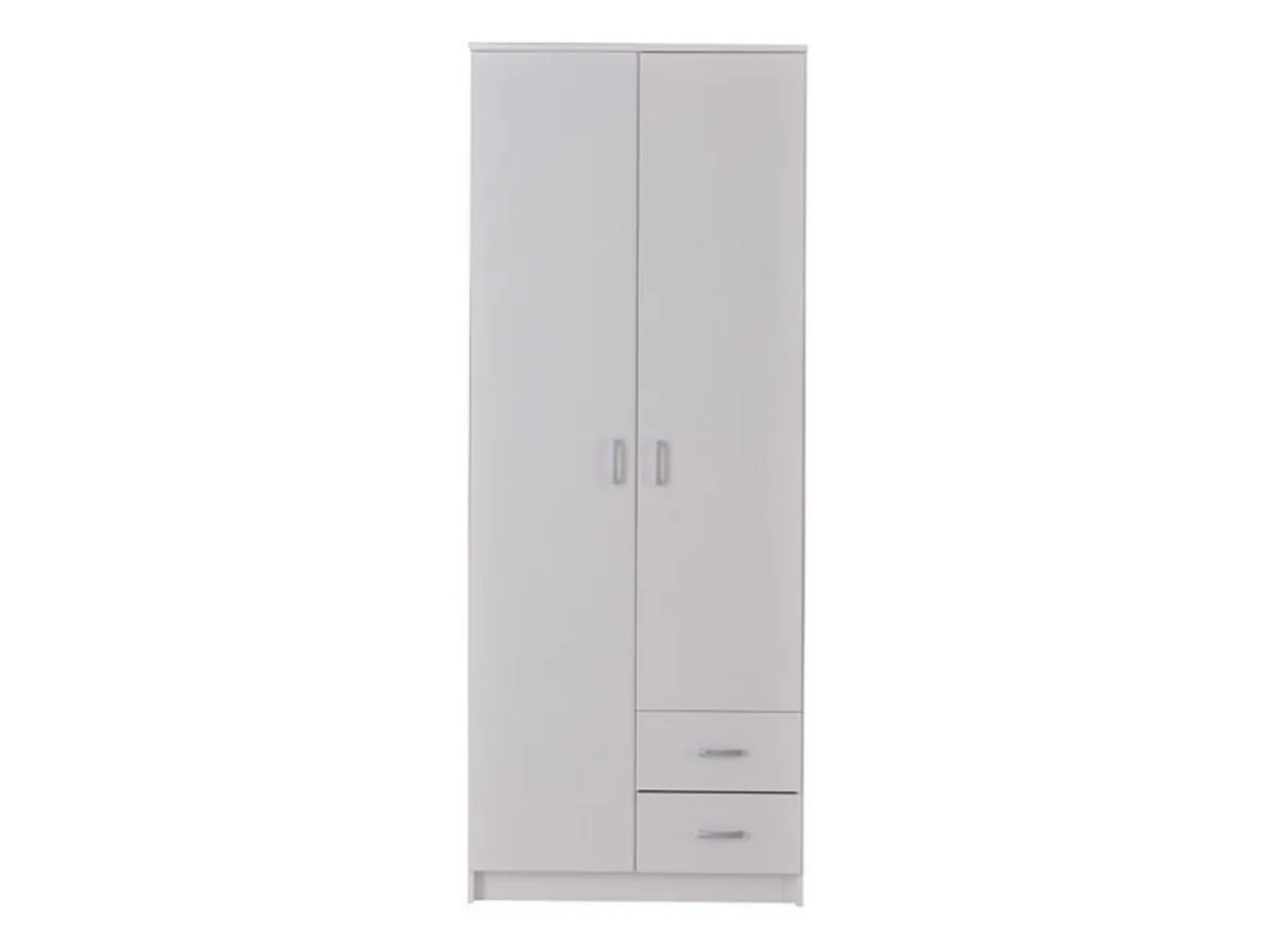 Guardaroba 2 Ante > Dmora Guardaroba 2 Ante Bianco Bianco Appendiabiti 2 Cassetti 80x205h cm, 4 Ripiani - Cimena Bianco, Bianco