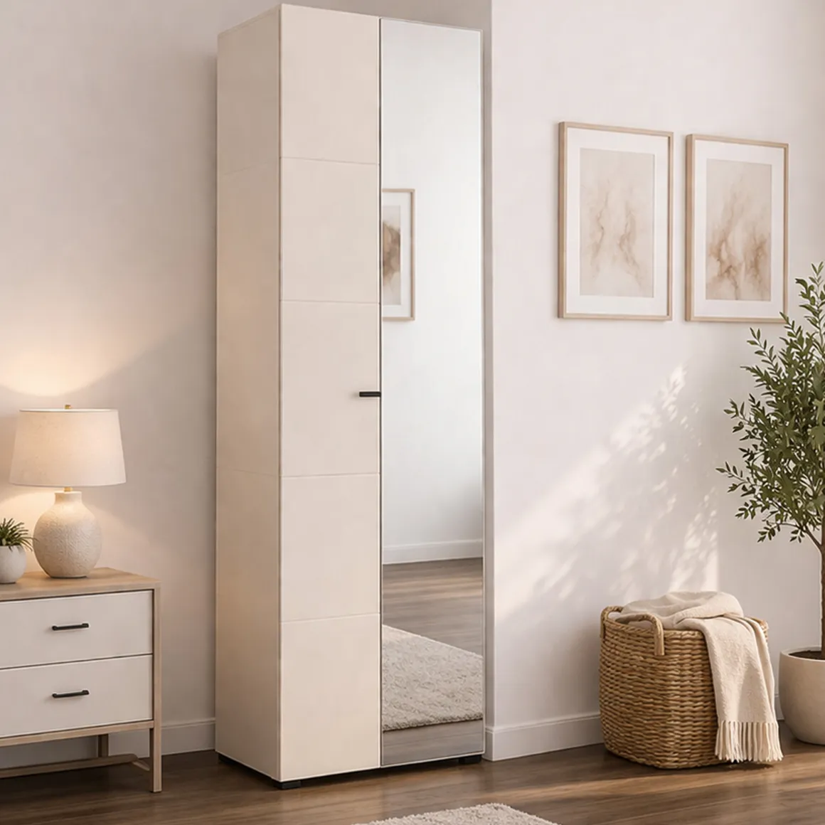 Guardaroba 2 Ante Bianco Bianco Appendiabiti 3 Ripiani 64x194h cm, 4 Vani - Azzano