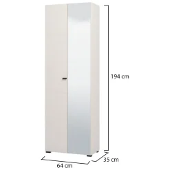 Guardaroba 2 Ante Bianco Bianco Appendiabiti 3 Ripiani 64x194h cm, 4 Vani - Azzano