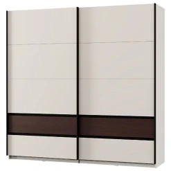 Guardaroba 2 Ante > Dmora Guardaroba 2 Ante Bianco Crema Marrone Noce 2 Ripiani Appendiabiti 220x217h cm, Apertura Scorrevole - Vangvi Marrone Noce, Bianco Crema