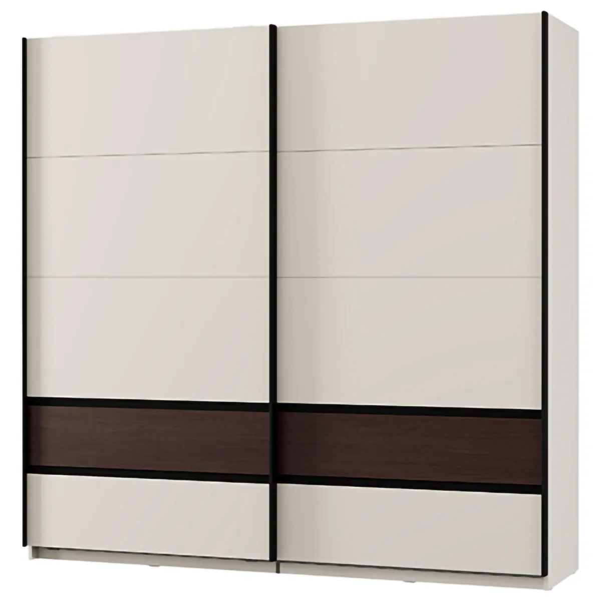 Guardaroba 2 Ante > Dmora Guardaroba 2 Ante Bianco Crema Marrone Noce 2 Ripiani Appendiabiti 220x217h cm, Apertura Scorrevole - Vangvi Marrone Noce, Bianco Crema