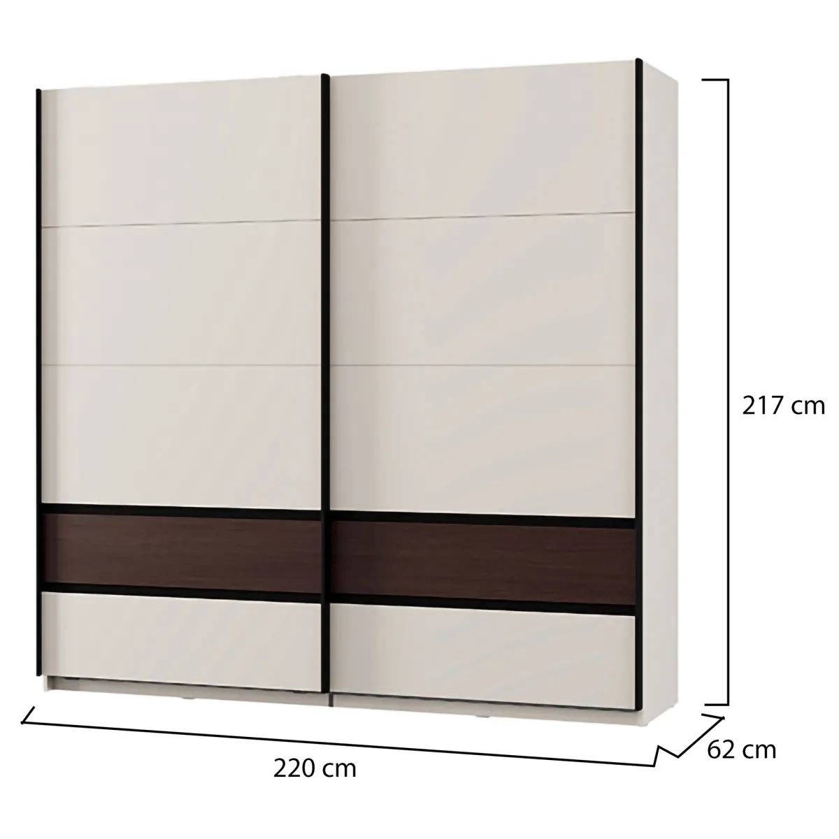 Guardaroba 2 Ante > Dmora Guardaroba 2 Ante Bianco Crema Marrone Noce 2 Ripiani Appendiabiti 220x217h cm, Apertura Scorrevole - Vangvi Marrone Noce, Bianco Crema