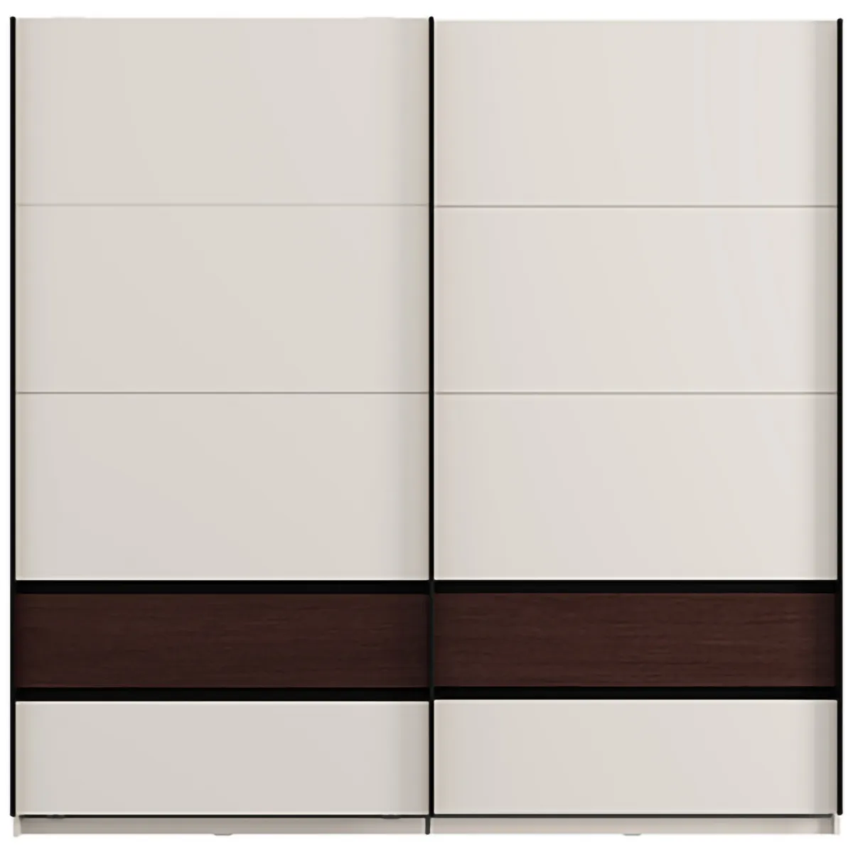 Guardaroba 2 Ante > Dmora Guardaroba 2 Ante Bianco Crema Marrone Noce 2 Ripiani Appendiabiti 220x217h cm, Apertura Scorrevole - Vangvi Marrone Noce, Bianco Crema