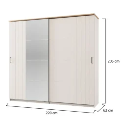Guardaroba 2 Ante Bianco Crema Marrone Rovere 2 Ripiani Appendiabiti 220x205h cm, Apertura Scorrevole - Aurovi
