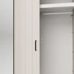 Guardaroba 2 Ante Bianco Crema Marrone Rovere 2 Ripiani Appendiabiti 220x205h cm, Apertura Scorrevole - Aurovi
