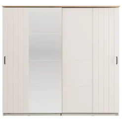 Guardaroba 2 Ante Bianco Crema Marrone Rovere 2 Ripiani Appendiabiti 220x205h cm, Apertura Scorrevole - Aurovi