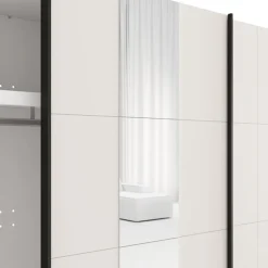 Guardaroba 2 Ante Bianco Crema Nero Appendiabiti 2 Ripiani 195x205h cm, 2 Ante - Asilah