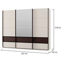 Guardaroba 3 Ante > Dmora Guardaroba 3 Ante Bianco Crema Marrone Rovere 4 Ripiani Appendiabiti 117x54 cm, Apertura Battente - Bhakta Marrone Rovere, Bianco Crema