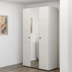Guardaroba 3 Ante Bianco Crema Nero Appendiabiti 4 Ripiani 117x52 cm, 3 Ante - Ouarza