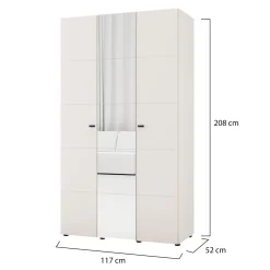 Guardaroba 3 Ante Bianco Crema Nero Appendiabiti 4 Ripiani 117x52 cm, 3 Ante - Ouarza