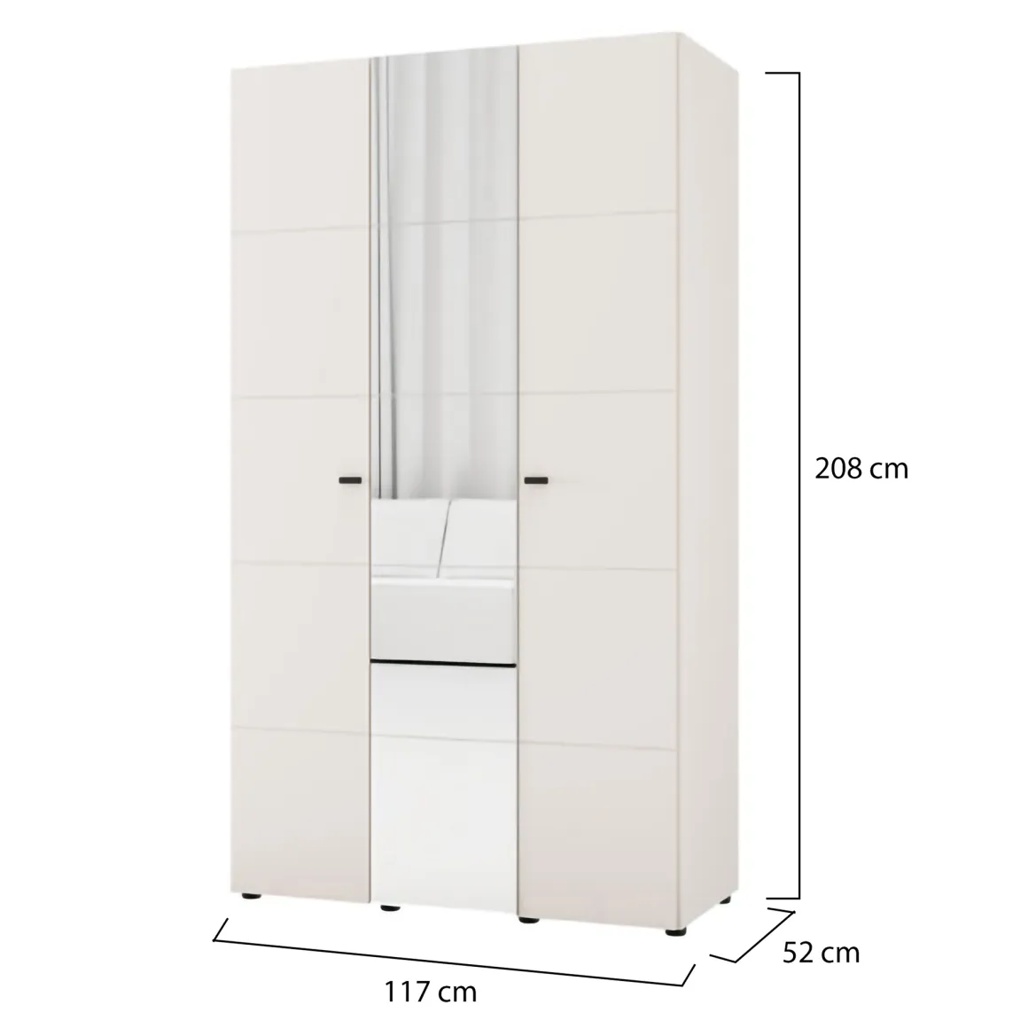Guardaroba 3 Ante Bianco Crema Nero Appendiabiti 4 Ripiani 117x52 cm, 3 Ante - Ouarza