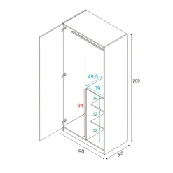 Guardaroba 2 Ante|Camera Da Letto > Dmora Guardaroba 2 ante bianco e marrone 90x200h cm - Alpine Marrone, Bianco
