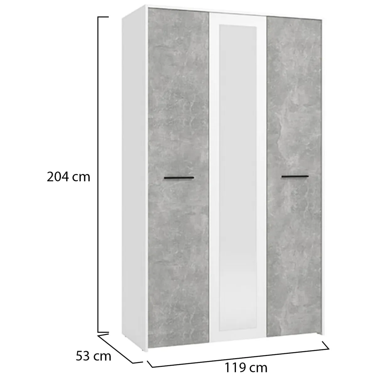 Guardaroba 3 Ante > Dmora Guardaroba 3 Ante Bianco Grigio Cemento Appendiabiti 5 Ripiani 119x53 cm, 3 Ante - Lavagno Grigio, Bianco Cemento