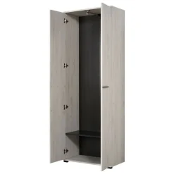 Guardaroba 2 Ante > Dmora Guardaroba 2 Ante Bianco Larice Marrone Noce un Ripiano Appendiabiti 67.5x195h cm, Apertura Battente - Pinasca Marrone Noce, Bianco Larice