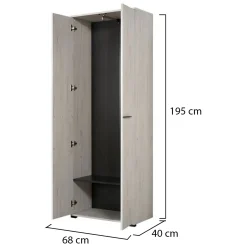 Guardaroba 2 Ante > Dmora Guardaroba 2 Ante Bianco Larice Marrone Noce un Ripiano Appendiabiti 67.5x195h cm, Apertura Battente - Pinasca Marrone Noce, Bianco Larice