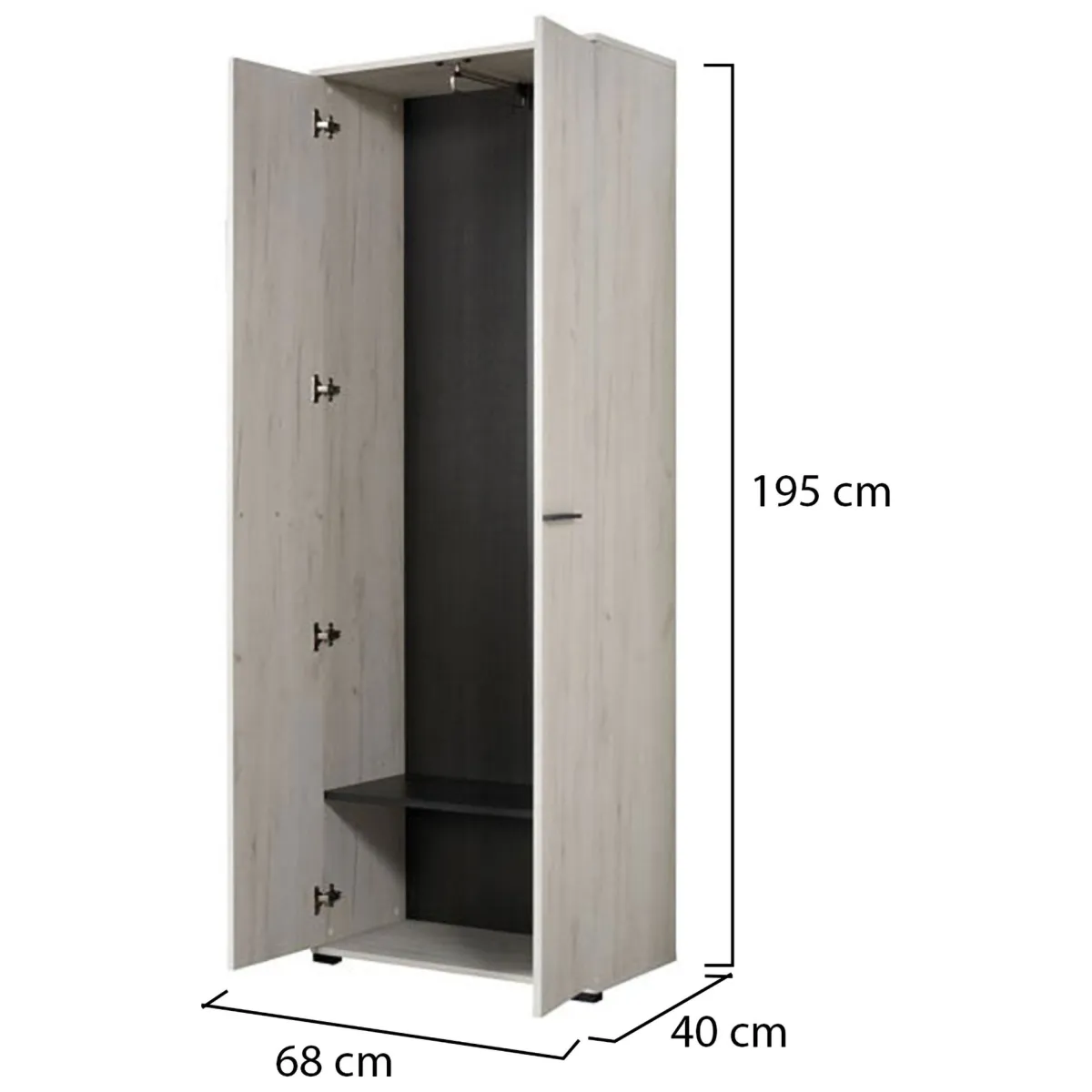 Guardaroba 2 Ante > Dmora Guardaroba 2 Ante Bianco Larice Marrone Noce un Ripiano Appendiabiti 67.5x195h cm, Apertura Battente - Pinasca Marrone Noce, Bianco Larice