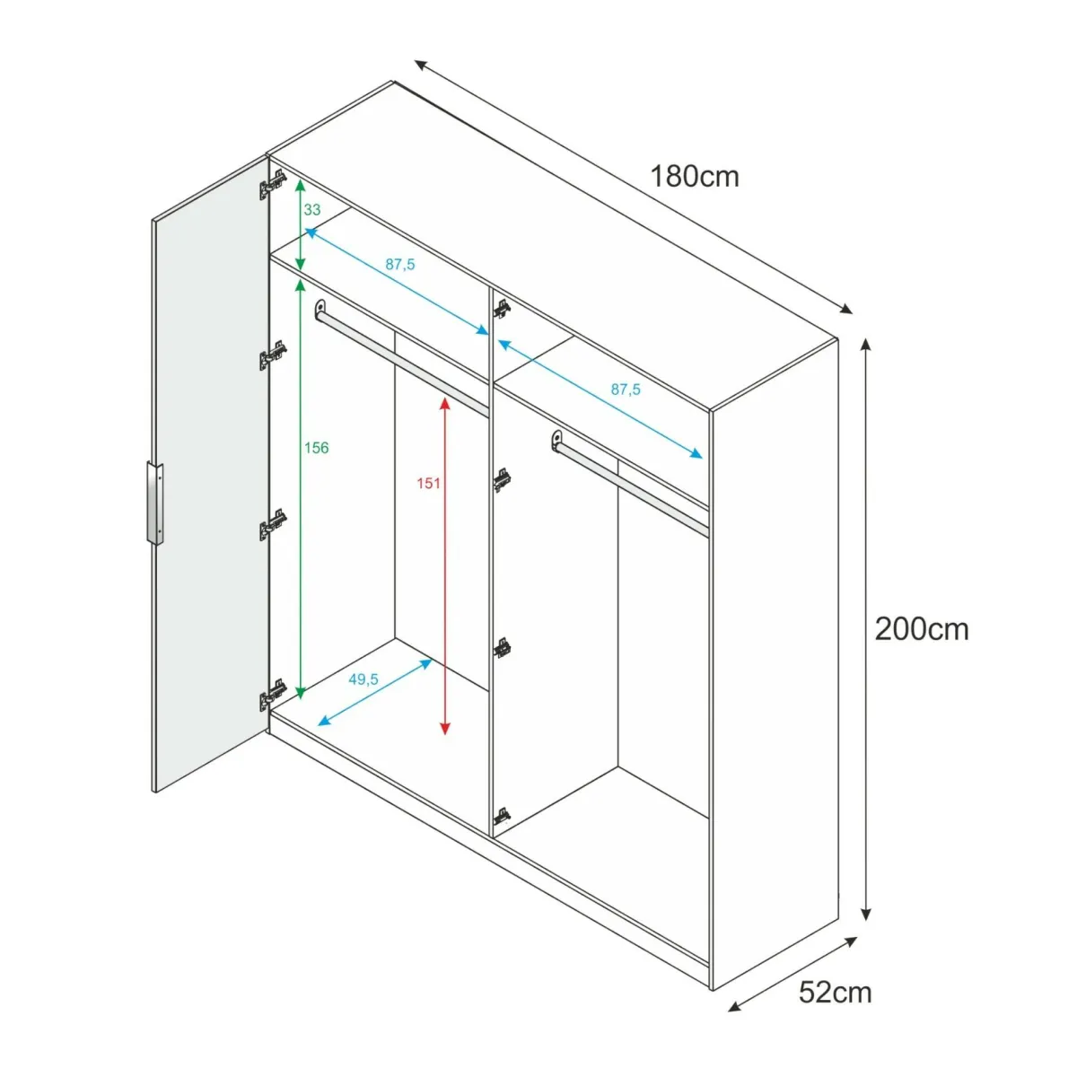 Altri Guardaroba|Camera Da Letto > Dmora Guardaroba 4 ante 180x200h cm - Aram Bianco Lucido