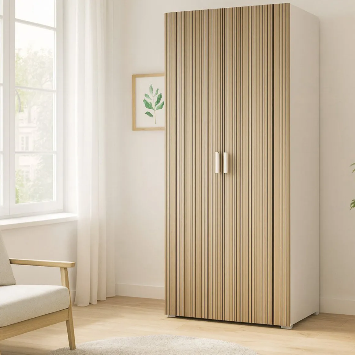 Guardaroba 2 Ante Bianco Marrone Rovere 2 Ripiani Appendiabiti 80x180h cm, Apertura Battente - Susella