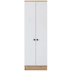 Guardaroba 2 Ante > Dmora Guardaroba 2 Ante Bianco Marrone Rovere 6 Ripiani Appendiabiti 60x183h cm, Apertura Battente - Modenese Marrone, Bianco Rovere