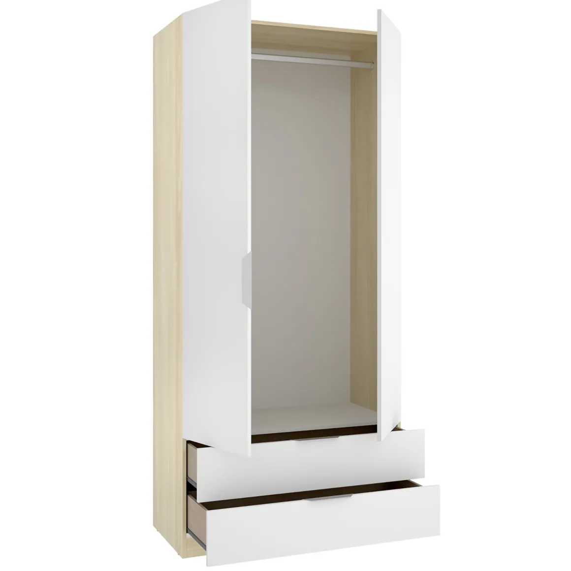 Guardaroba 2 Ante > Dmora Guardaroba 2 Ante Bianco Marrone Rovere Appendiabiti Cassetti 51x204h cm, un Ripiano - Tulot Marrone Rovere, Bianco