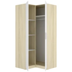 Guardaroba 2 Ante > Dmora Guardaroba 2 Ante Bianco Marrone Rovere Nodi Appendiabiti 3 Ripiani 75x194.5h cm, 4 Vani - Vittuone Marrone, Bianco Rovere Nodi